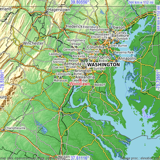 Topographic map of Woodlawn