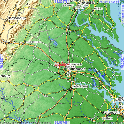 Topographic map of Wyndham