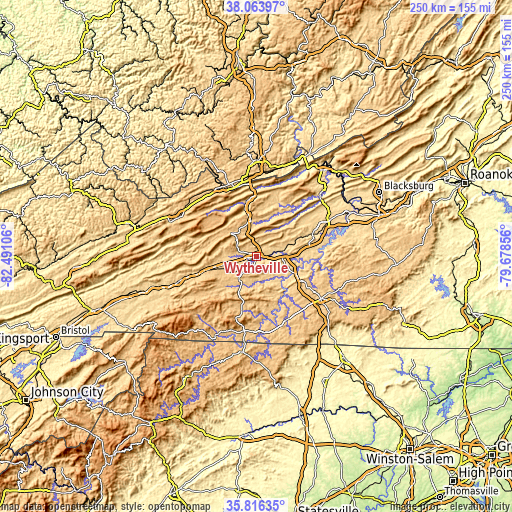 Topographic map of Wytheville