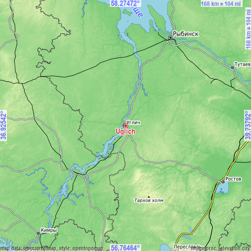 Topographic map of Uglich