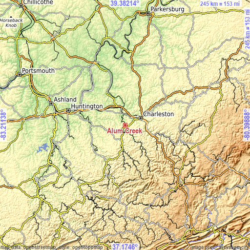 Topographic map of Alum Creek