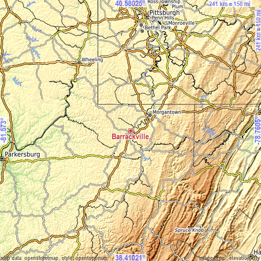 Topographic map of Barrackville