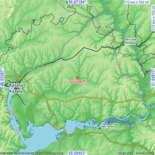 Topographic map of Tyulyachi