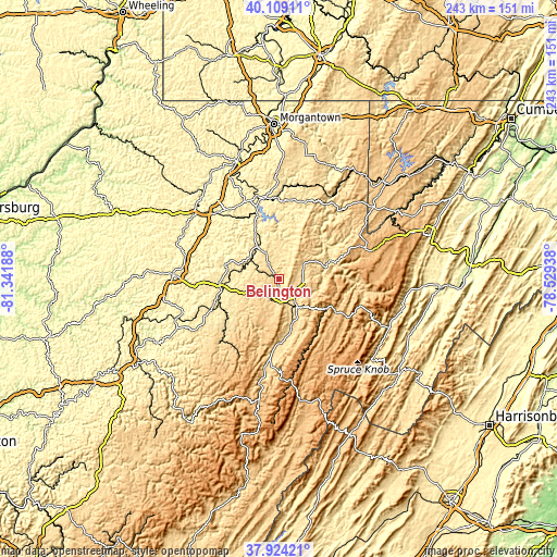 Topographic map of Belington