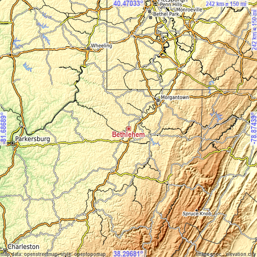 Topographic map of Bethlehem