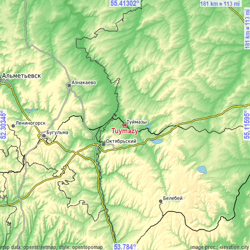 Topographic map of Tuymazy
