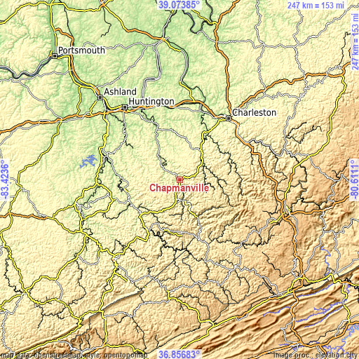 Topographic map of Chapmanville