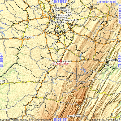 Topographic map of Cheat Lake