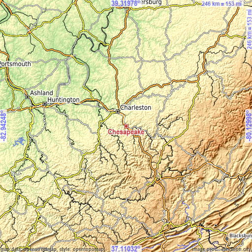 Topographic map of Chesapeake