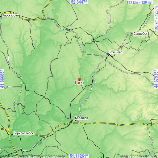 Topographic map of Turki