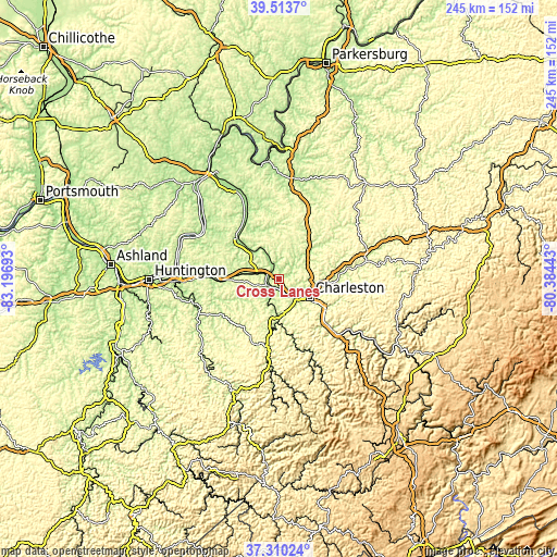 Topographic map of Cross Lanes