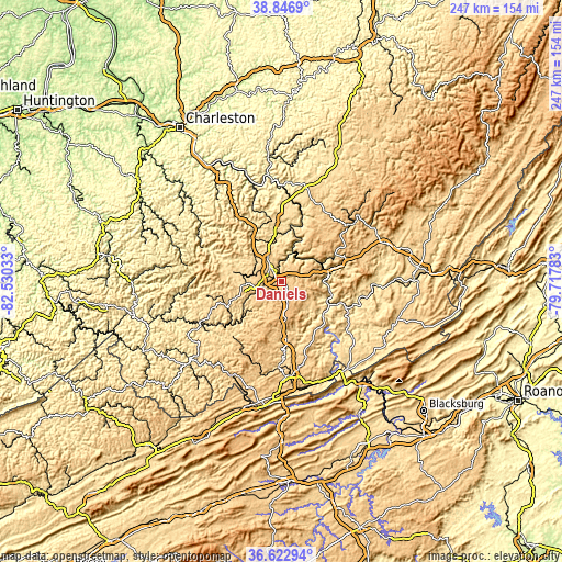 Topographic map of Daniels