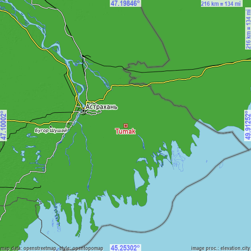 Topographic map of Tumak
