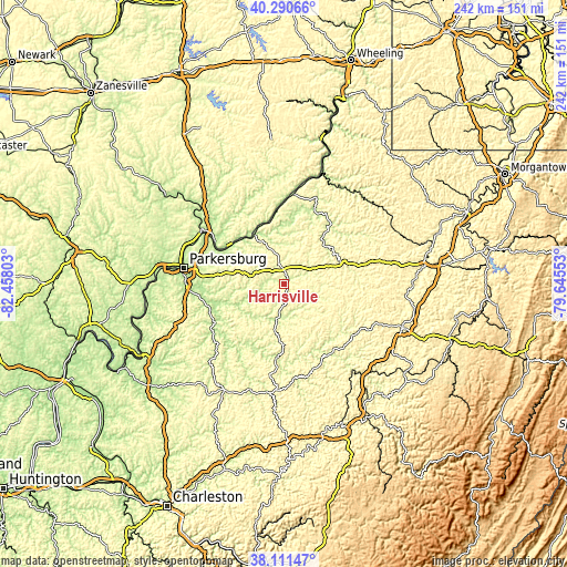 Topographic map of Harrisville