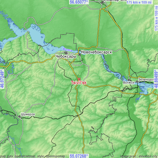 Topographic map of Tsivil’sk