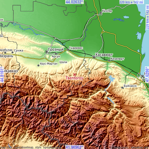 Topographic map of Tsentoroy