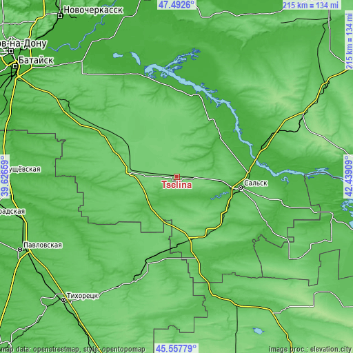 Topographic map of Tselina