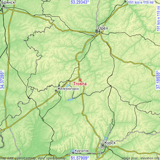 Topographic map of Trosna