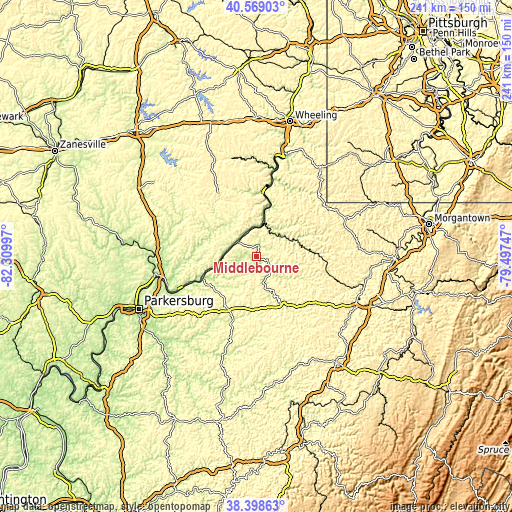 Topographic map of Middlebourne