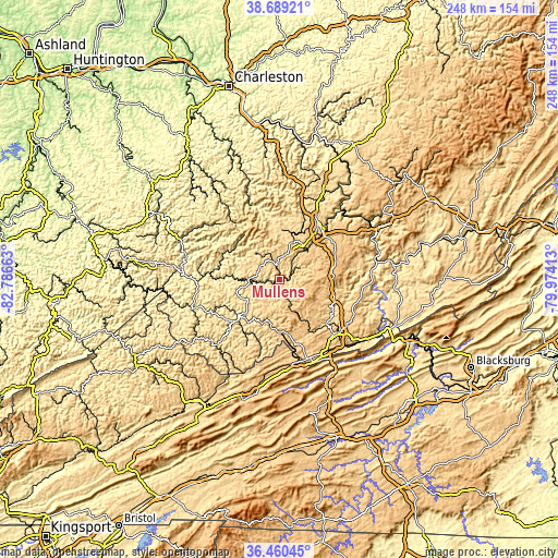 Topographic map of Mullens