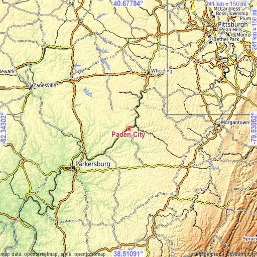 Topographic map of Paden City