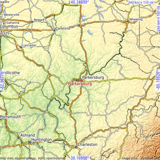 Topographic map of Parkersburg