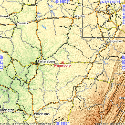 Topographic map of Pennsboro