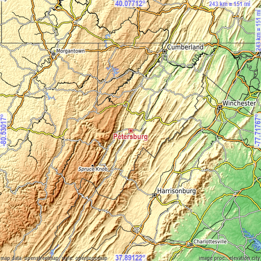 Topographic map of Petersburg