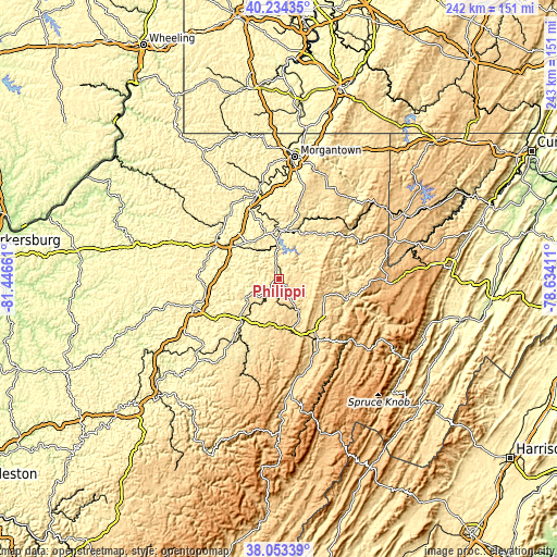 Topographic map of Philippi