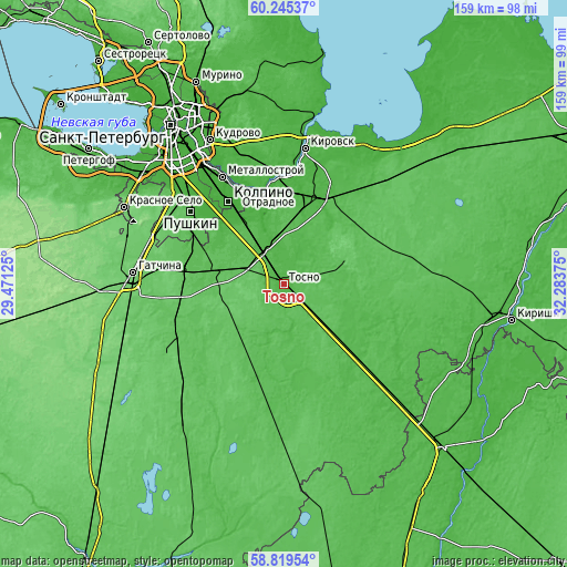 Topographic map of Tosno