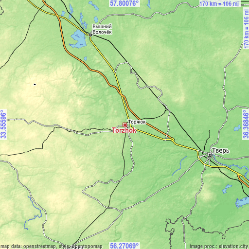 Topographic map of Torzhok