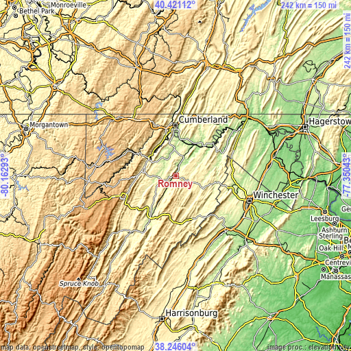 Topographic map of Romney