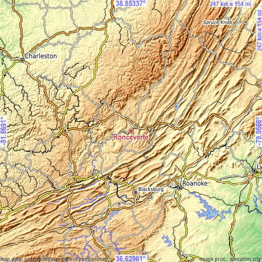 Topographic map of Ronceverte