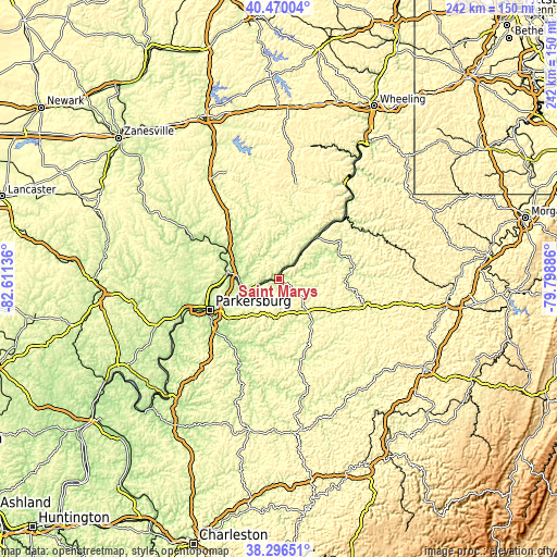 Topographic map of Saint Marys