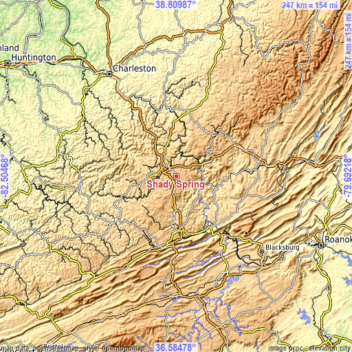 Topographic map of Shady Spring