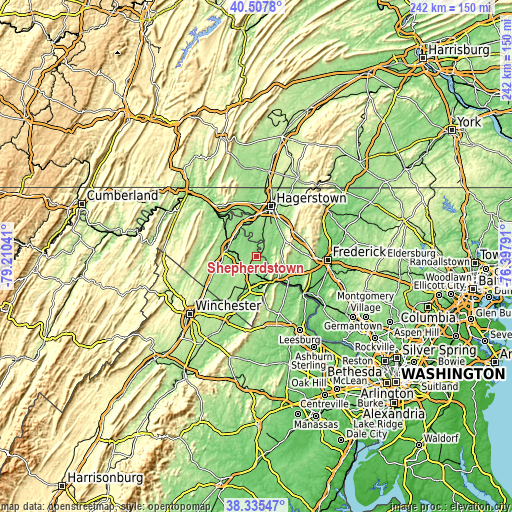 Topographic map of Shepherdstown