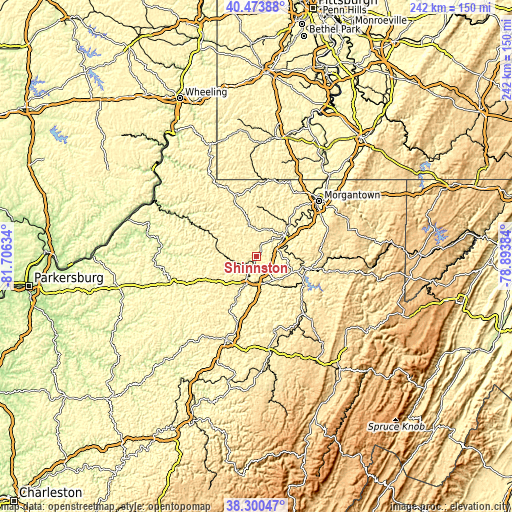 Topographic map of Shinnston