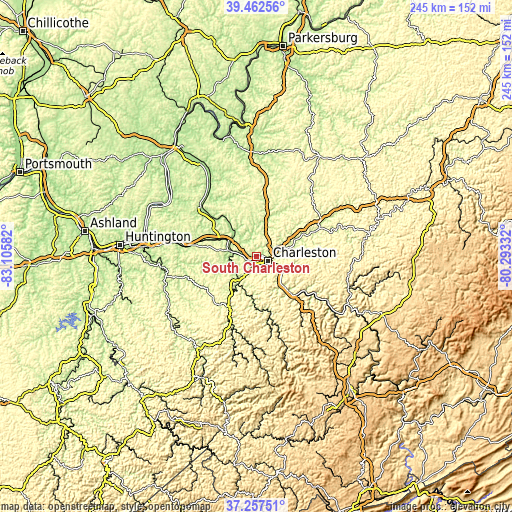 Topographic map of South Charleston