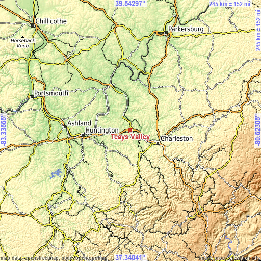 Topographic map of Teays Valley