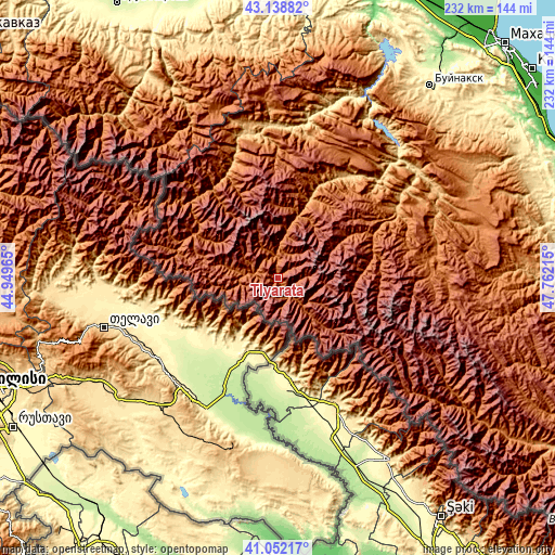 Topographic map of Tlyarata