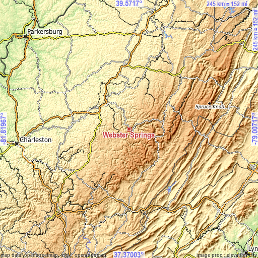 Topographic map of Webster Springs