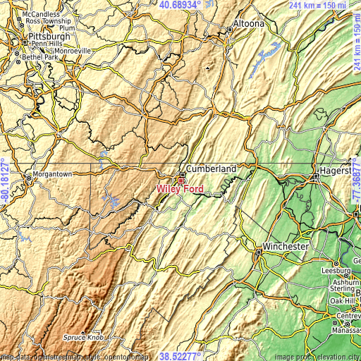 Topographic map of Wiley Ford