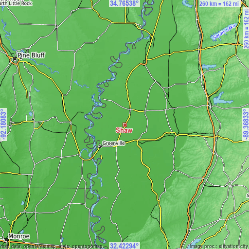 Topographic map of Shaw