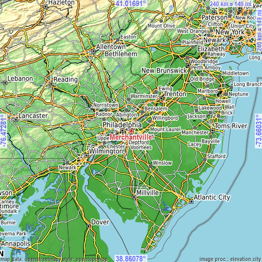 Topographic map of Merchantville