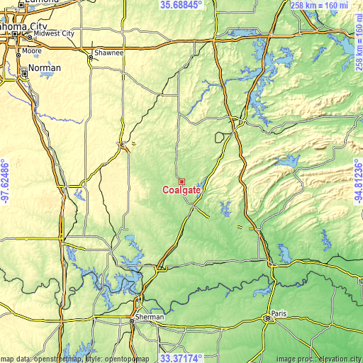 Topographic map of Coalgate