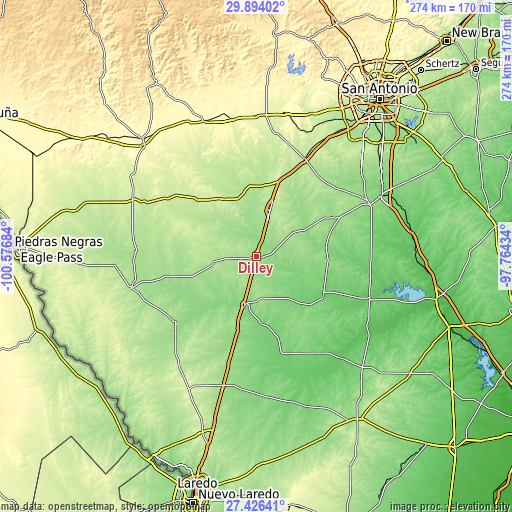 Topographic map of Dilley