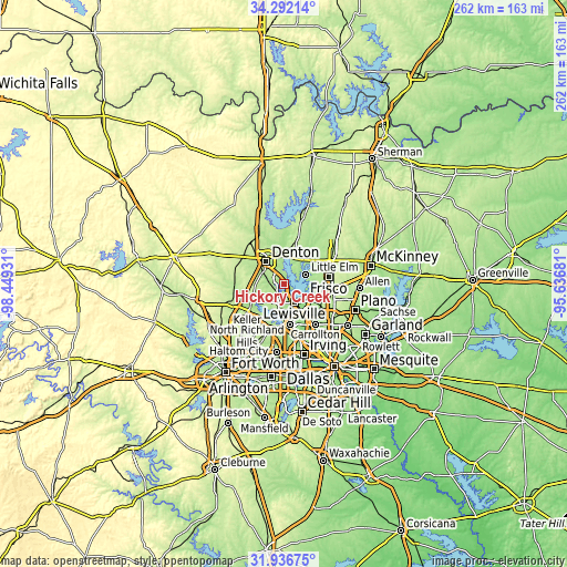 Topographic map of Hickory Creek