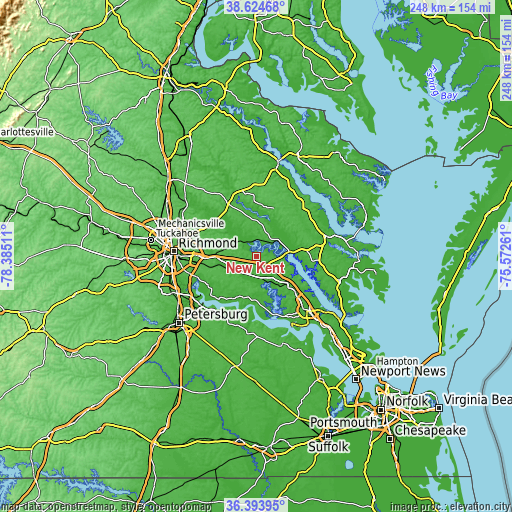 Topographic map of New Kent