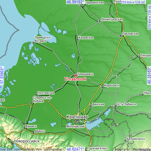 Topographic map of Timashëvsk