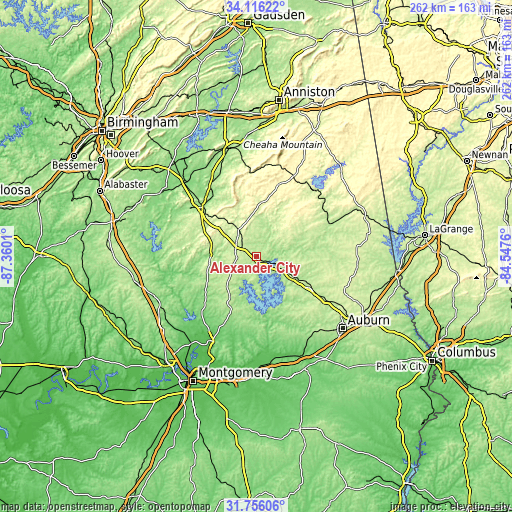 Topographic map of Alexander City